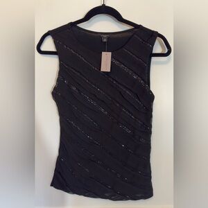 🆕 Ann Taylor Black Silver Stripe Textured Top Tank, New with Tags, Sp